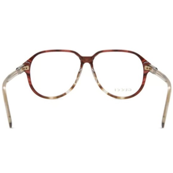 Gucci Round Eyeglasses GG1036O-002 Shiny Medium Havana Frame Transparent Lenses - Picture 4 of 6